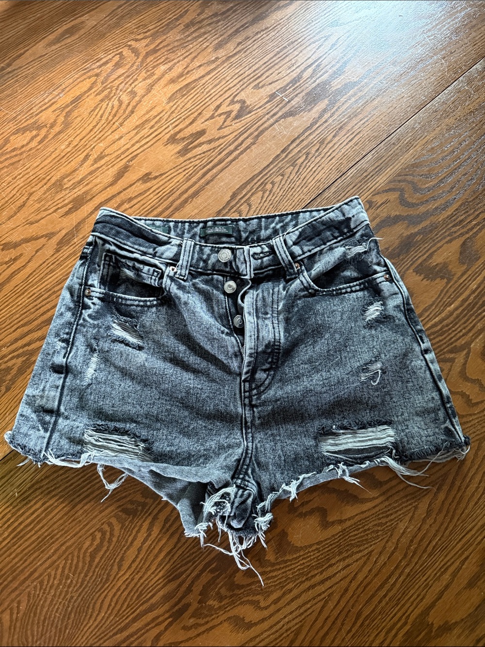 wild fable Washed Black High-Rise Distressed Denim Shorts